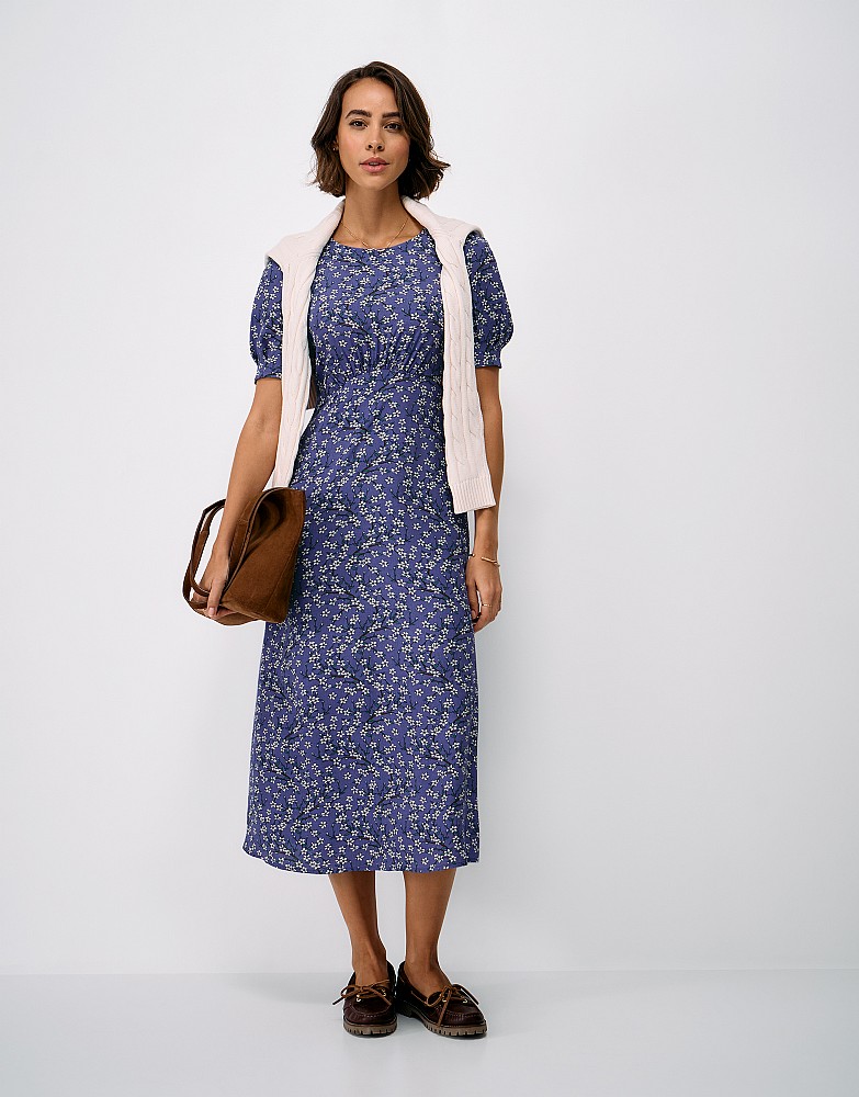 Ella 3/4 Length Sleeve Tea Dress in Blue Floral Print