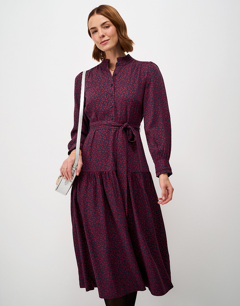 Camilla Midi Dress in Navy and Berry Leopard Print