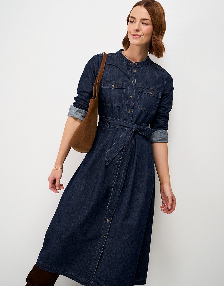 Daniella Button-Through Denim Dress in Indigo