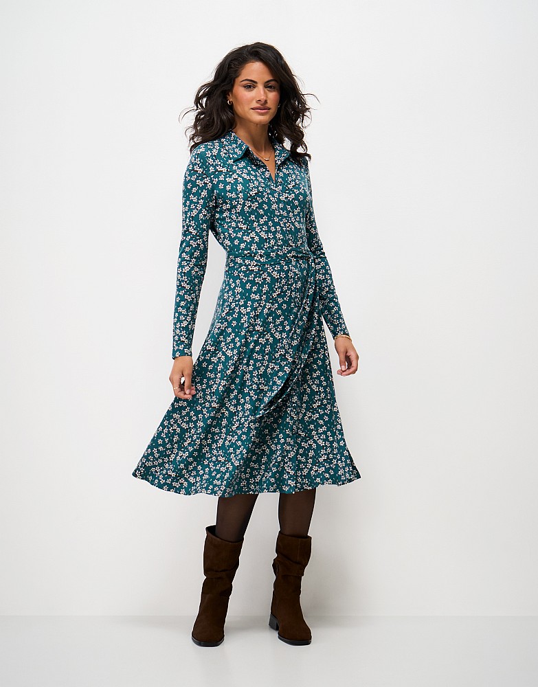 Emma Jersey Blossom Print Shirt Dress in Blue