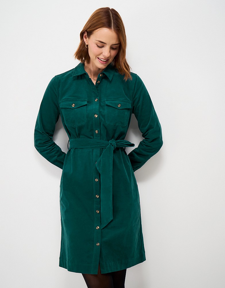 Elsie Corduroy Shirt Dress in Teal