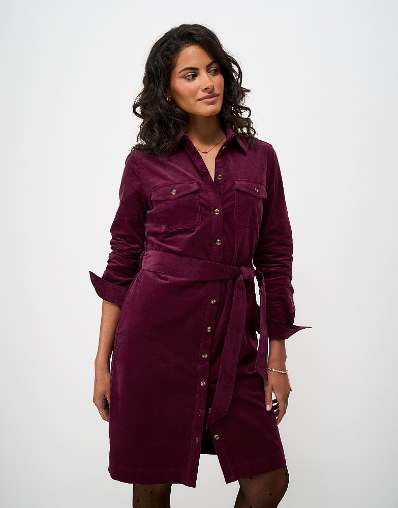 Elsie Corduroy Shirt Dress in Dark Red