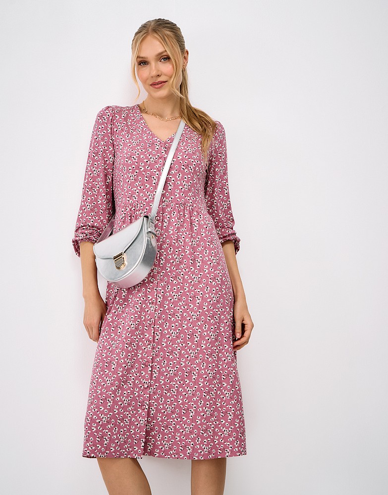 Alyssa Long Sleeve Jersey Dress in Rose Daisy Print
