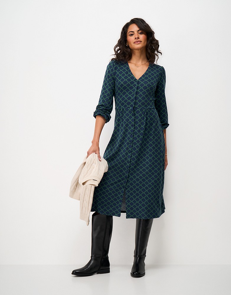 Alyssa Long Sleeve Jersey Dress in Teal Rope Print