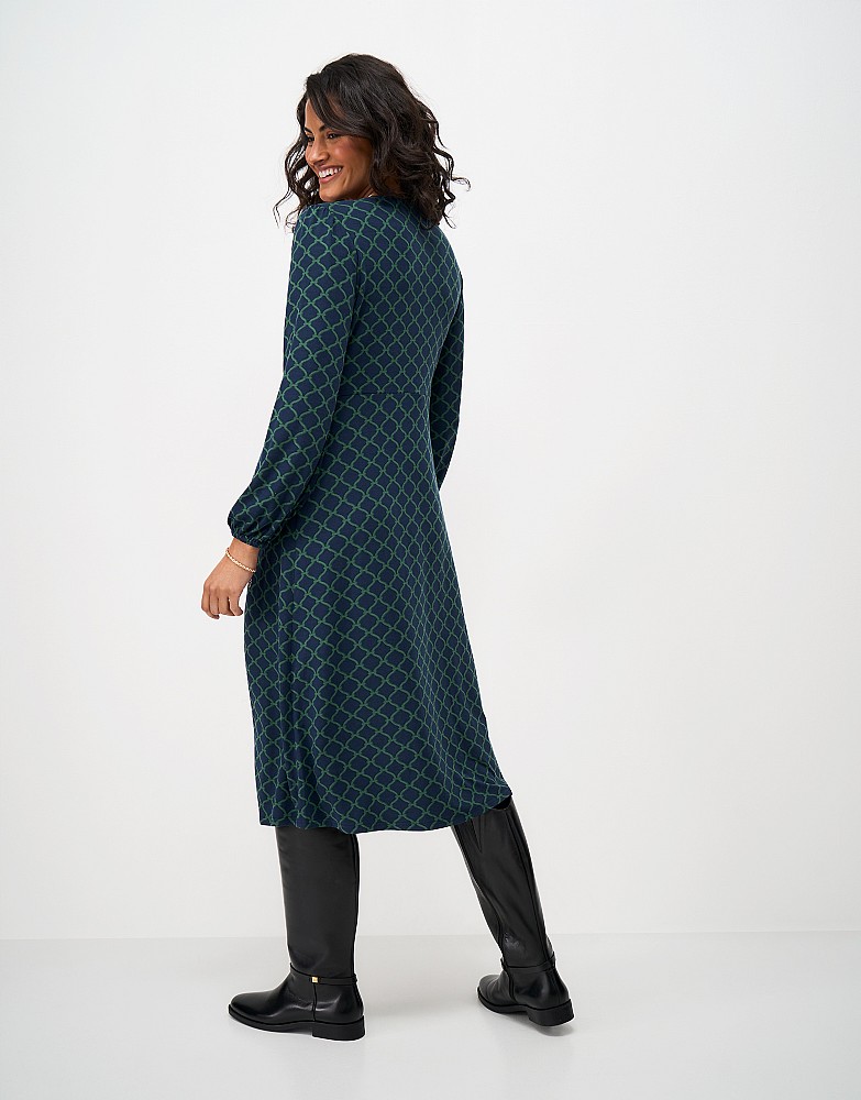 Alyssa Long Sleeve Jersey Dress in Teal Rope Print
