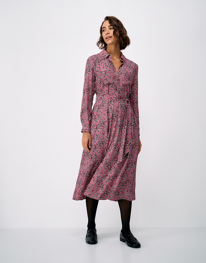 Long Sleeve Sienna Shirt Dress in Rose Sketch Print