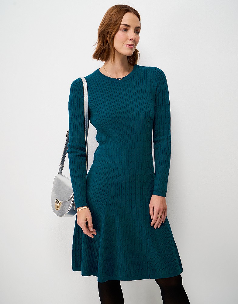 Roxy Knitted Fit and Flare Dress in Dark Blue