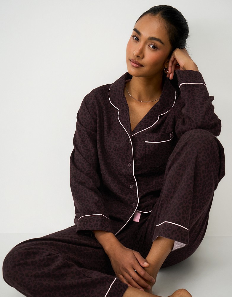 Cotton Flannel Pyjama Set in Chocolate Leopard Print