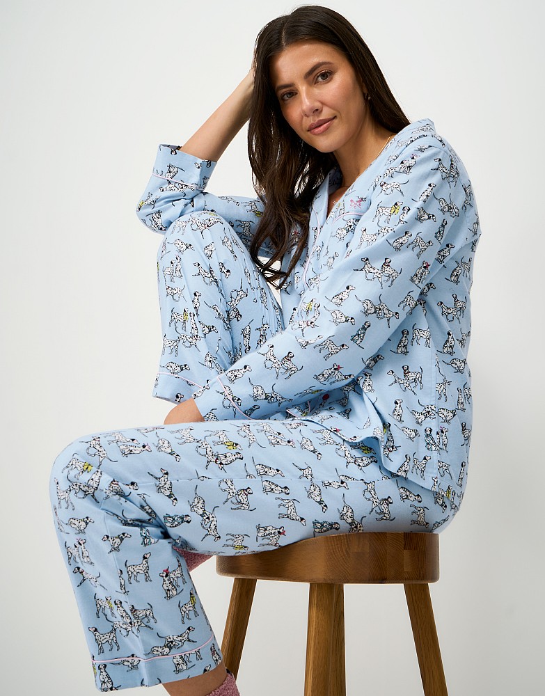 Cotton Flannel Pyjama Set in Blue Dalmatian Print