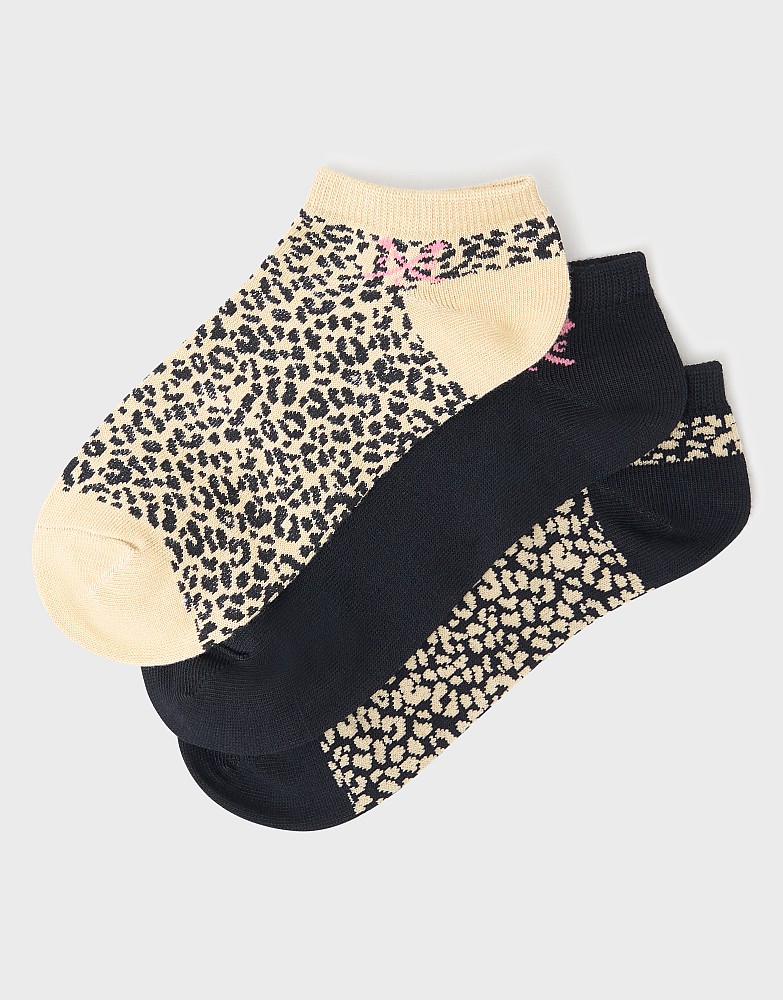 Bamboo Trainer Socks 3 Pack in Leopard Print and Black