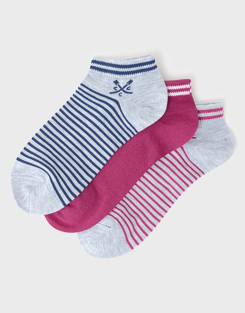 Bamboo Trainer Socks 3 Pack in Raspberry Pink & Grey