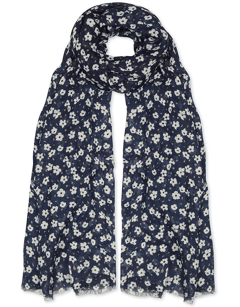 Women's Daisy Print Scarf in Navy/White Linen from Crew Clothing