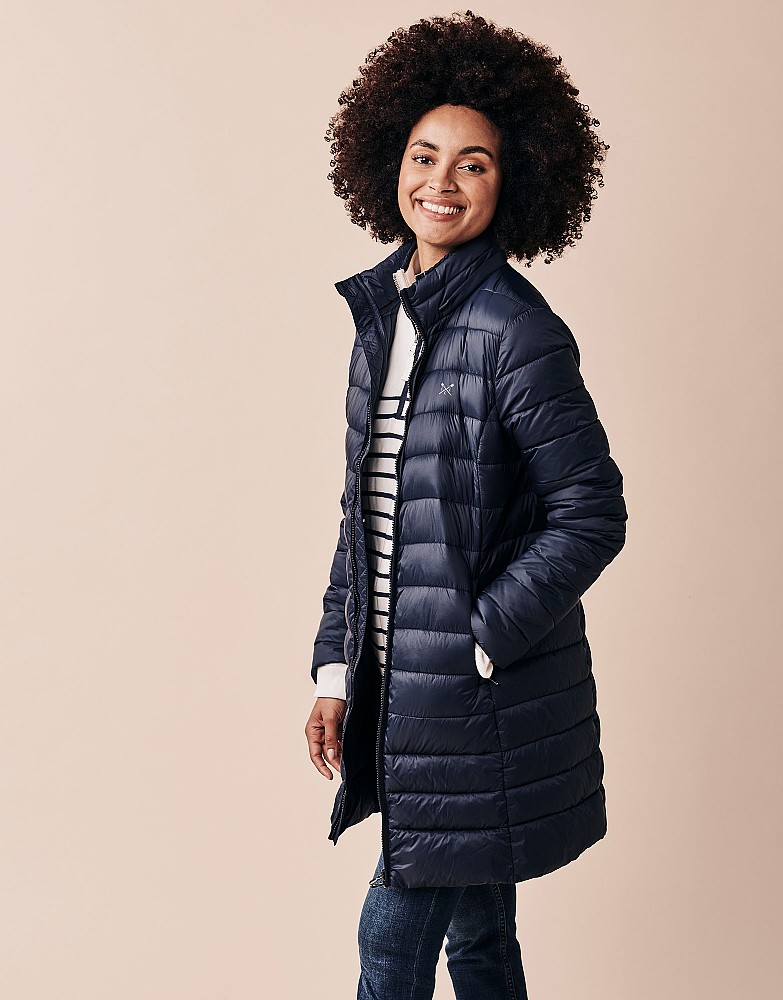 Women's Lightweight Long Padded Jacket in Dark Navy from Crew Clothing