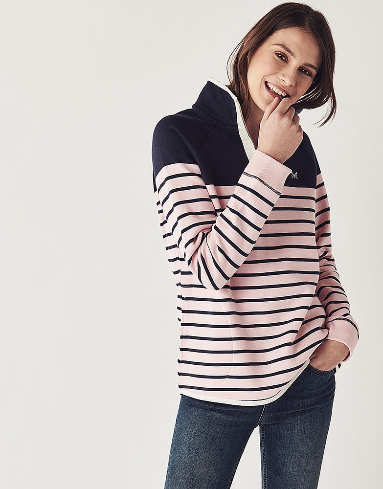 Download Women's Half Zip Sweatshirt in Pink Stripe from Crew Clothing