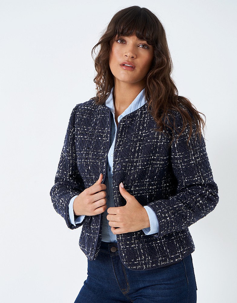 Textured Lurex Collarless Jacket