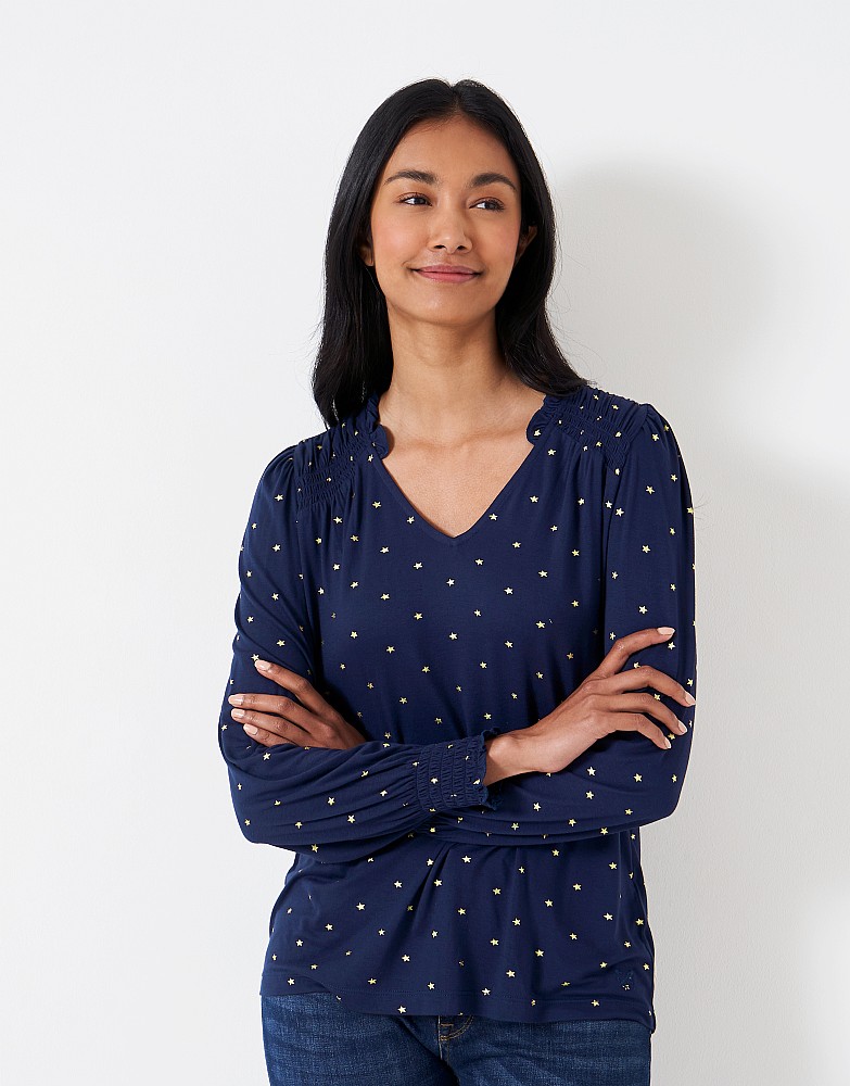Long Sleeve Shirred Foil Star Top