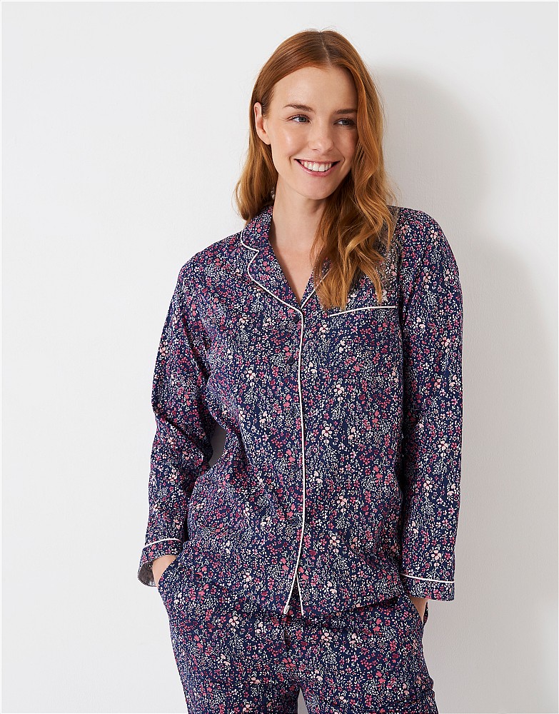 Woven Flannel Floral Print PJ Top And Bottom Set