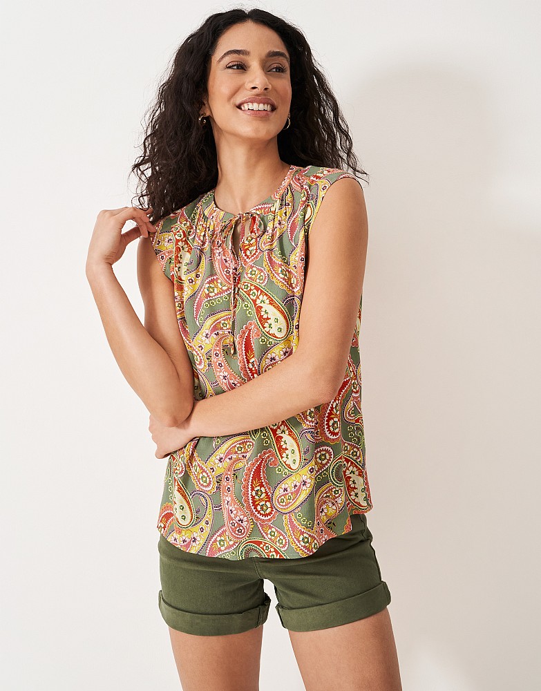 Olivia Tie Neck Printed Sleeveless Blouse