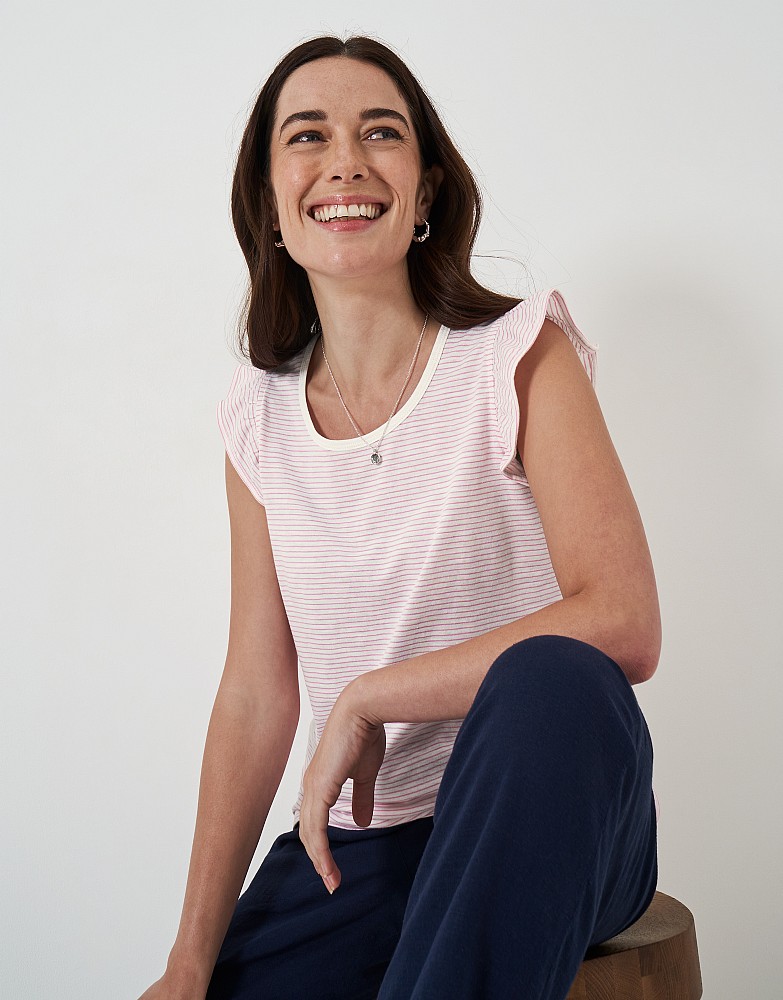 Leah Pretty Sleeve Scoop Neck Striped Top