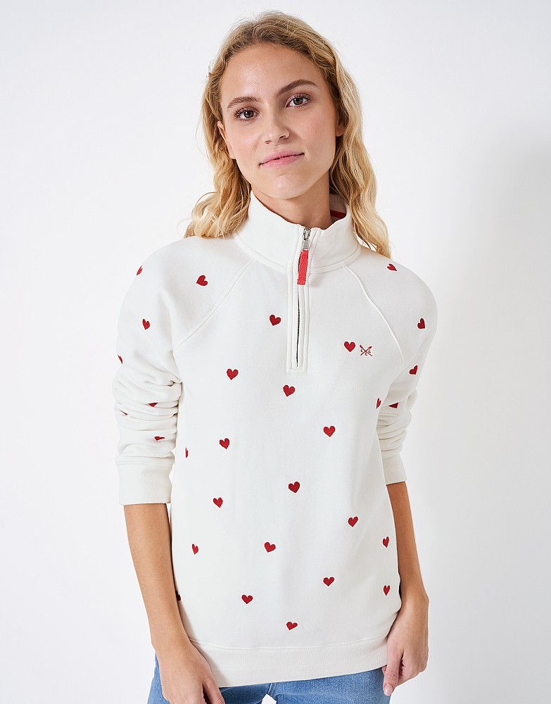 Women's Half Zip Heart Print Sweatshirtfrom Crew Clothing Company