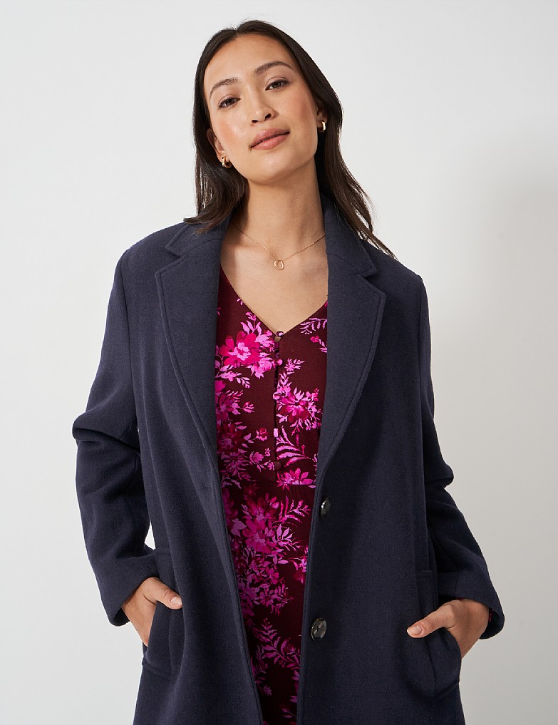 Wool Blend Coat in Navy