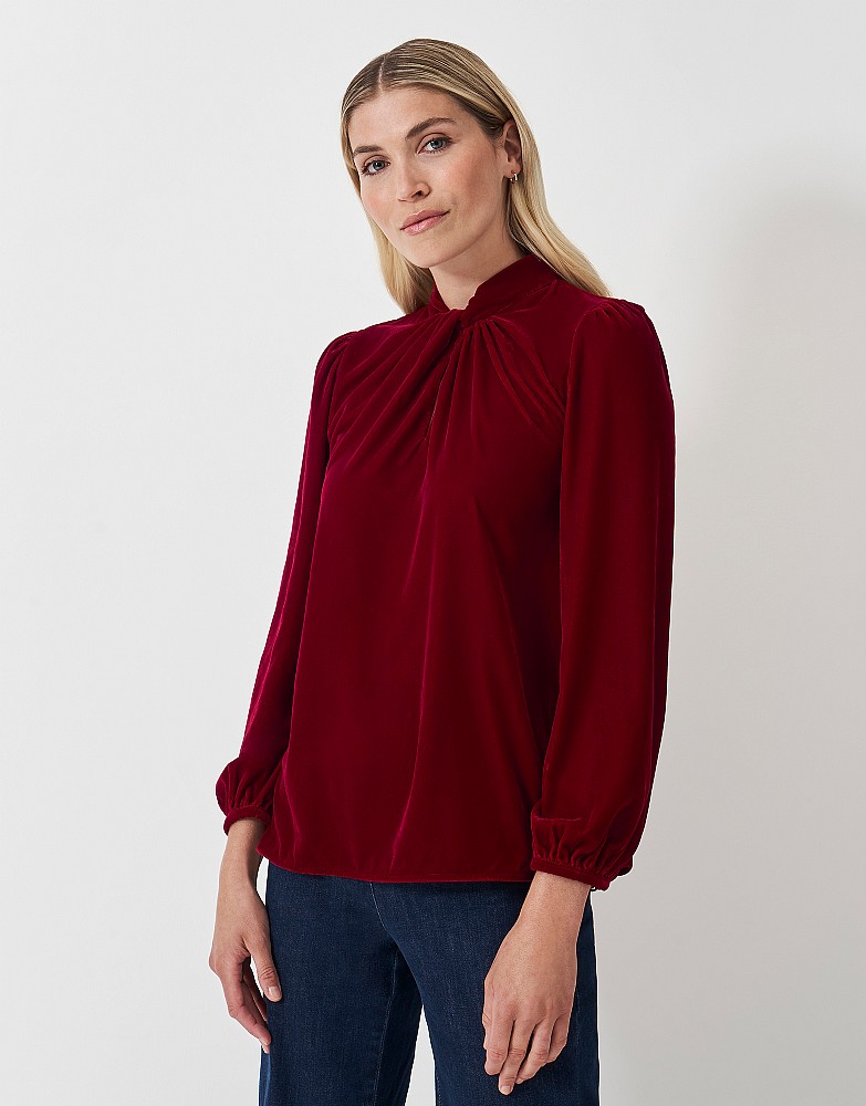 Georgia Twist Front Velvet Top in Red