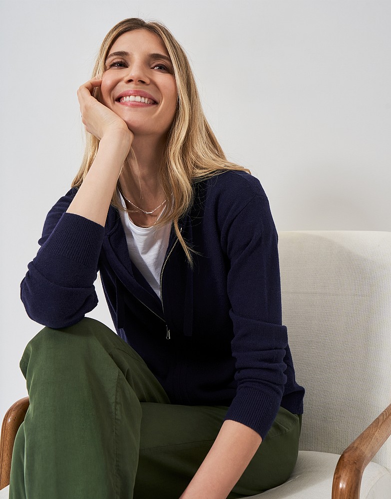 Harmony Merino Wool Blend Tabitha Zip Through Knit Hoodie