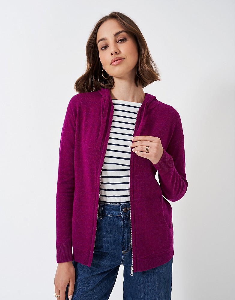 Harmony Merino Wool Blend Tabitha Zip Through Knit Hoodie
