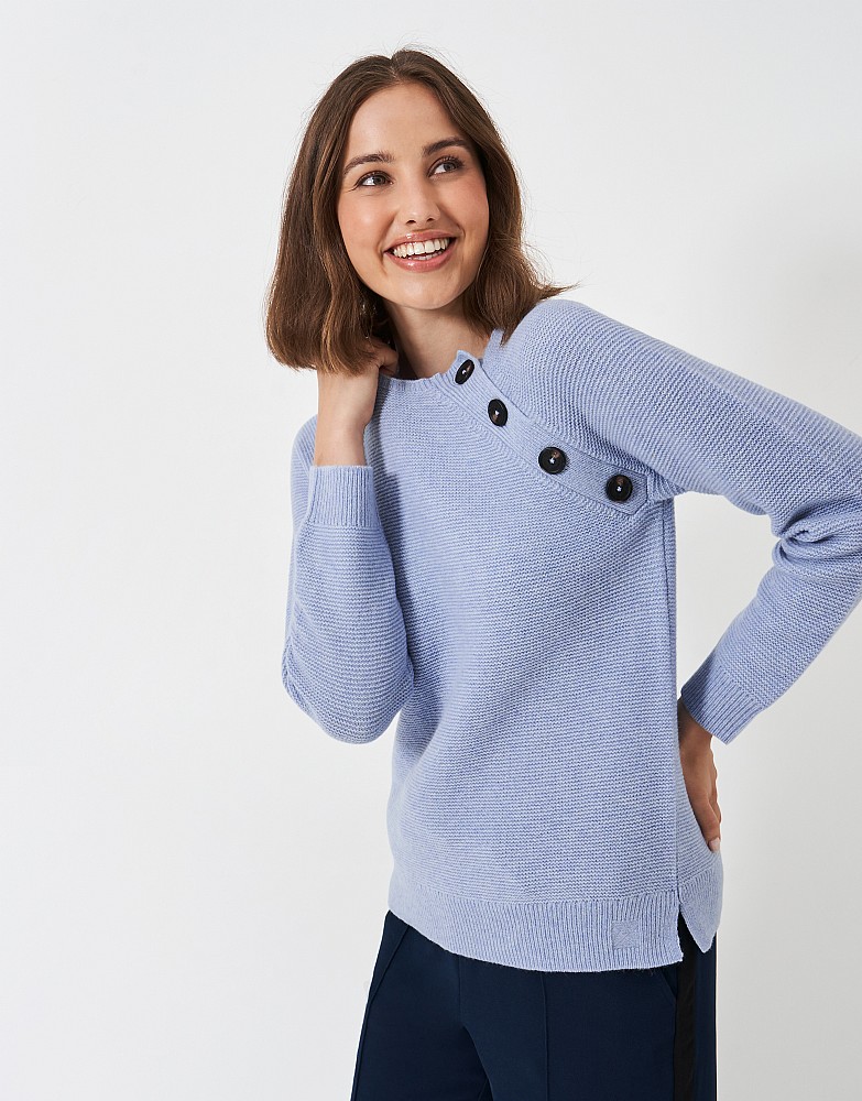 Harmony Merino Wool Blend Rachel Button Neck Raglan Sleeve Jumper