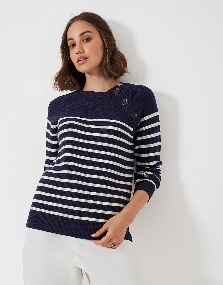 Harmony Merino Wool Blend Rachel Button Neck Raglan Sleeve Jumper