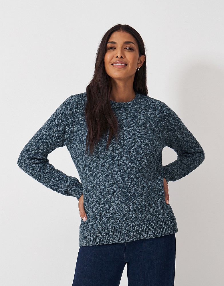 Twisted Yarn Cable Knit Wool Blend Jumper in Blue