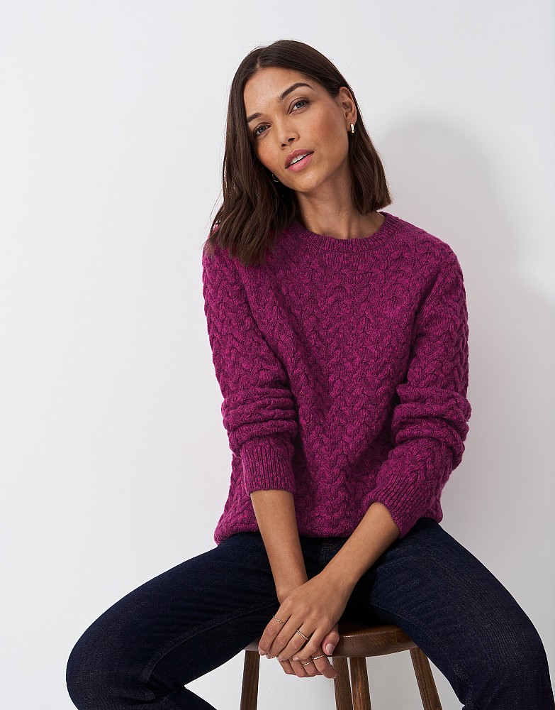 Twisted Yarn Cable Knit Wool Blend Jumper in Pink