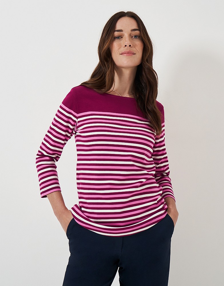 Ultimate Breton Long Sleeve Striped Top in Magenta Pink