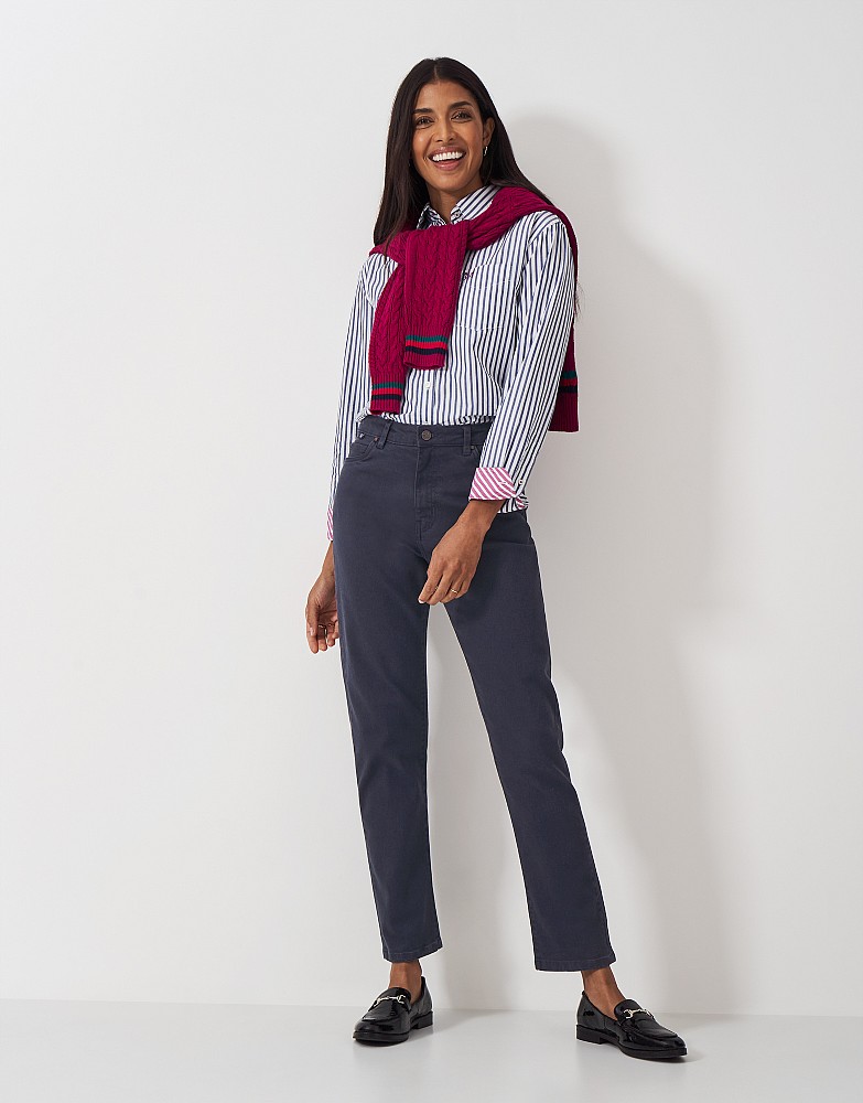 Straight Leg Cotton Twill Trouser in Navy