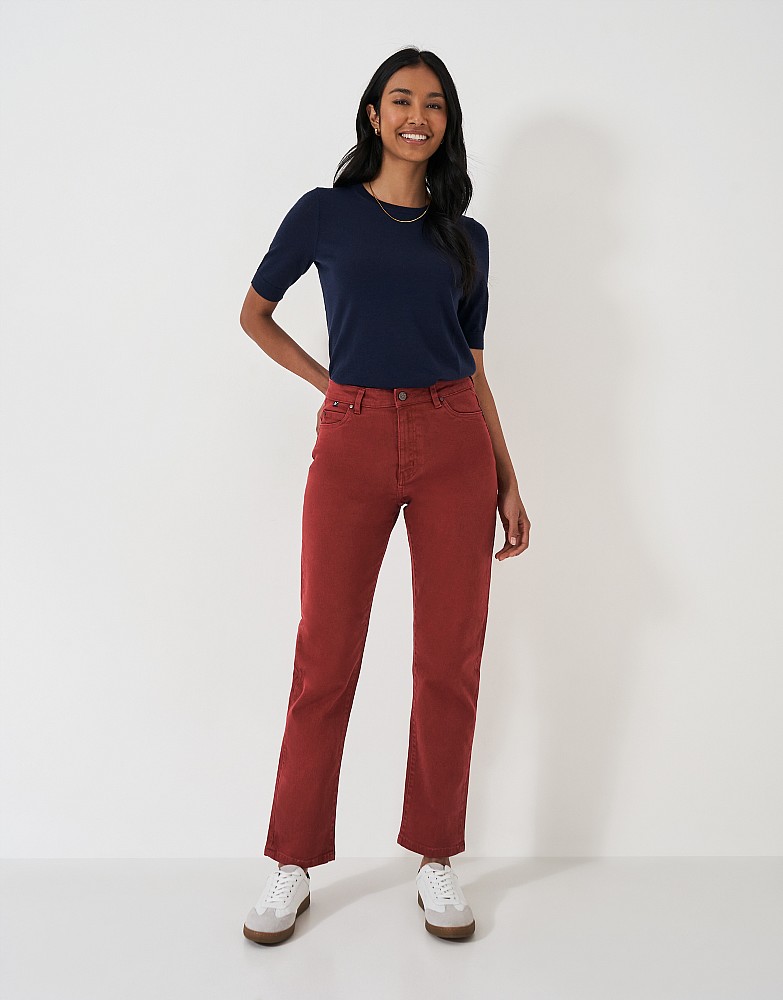 Straight Leg Cotton Twill Trouser in Red