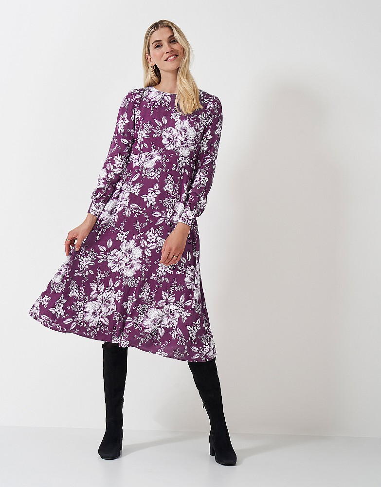 Nala Shirred Floral Dress in Red