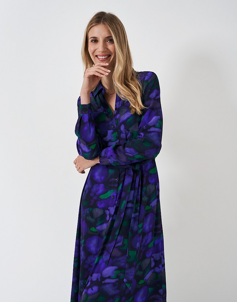 Sienna Shirt Dress in Blue Watercolour Print