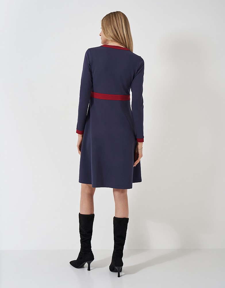 Women's Maya Ponte Dress in Navy and Red from Crew Clothing