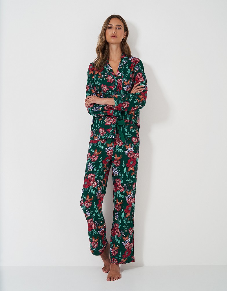 Brushed Cotton PJ Set in Green Floral