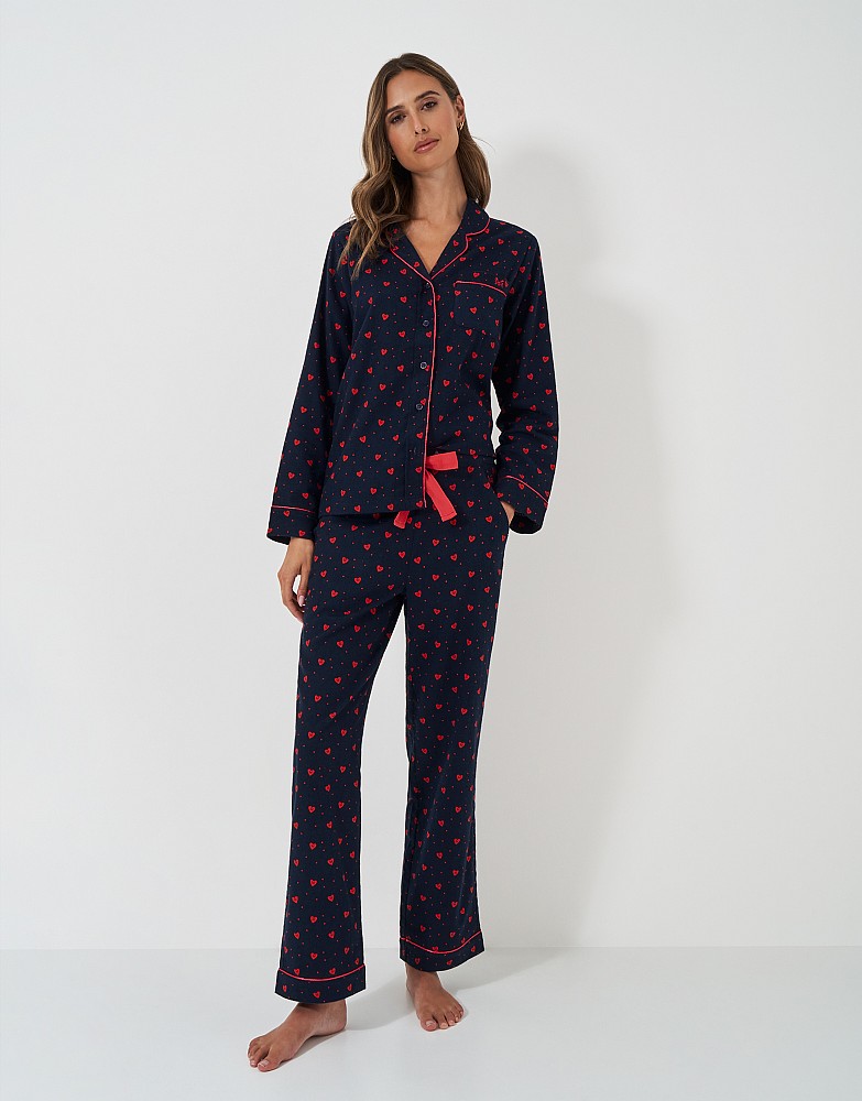 Brushed Cotton PJ Set in Navy and Red