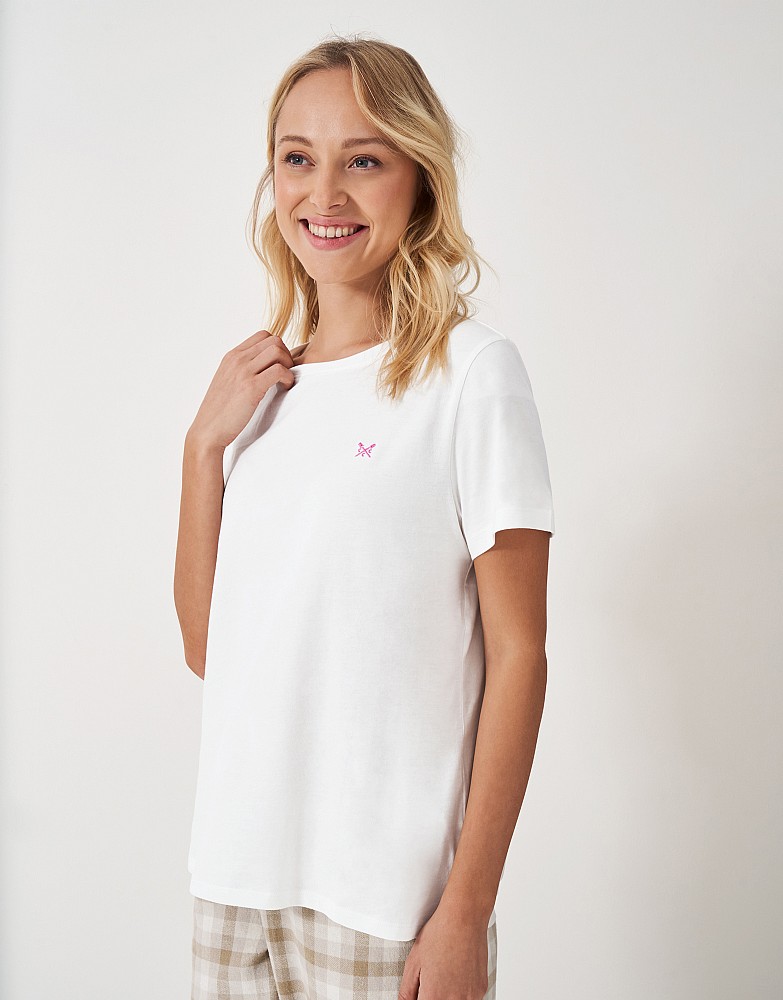 Jersey and Flannel PJ Set in White and Beige Check