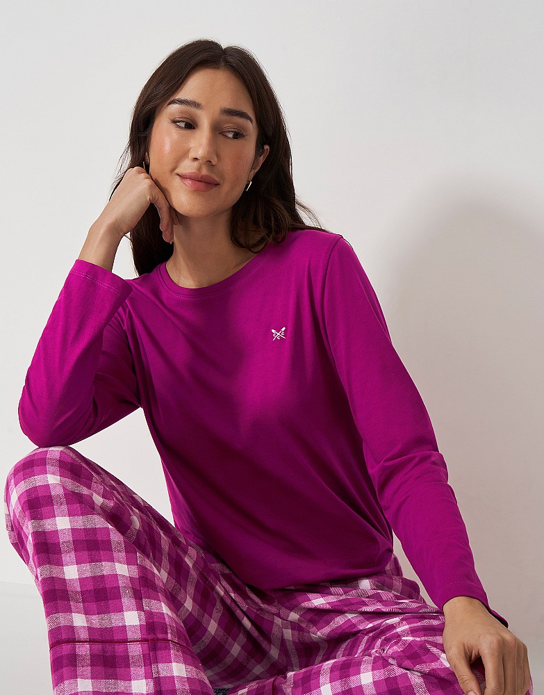 Long Sleeve Jersey & Flannel PJ Set in Berry Check