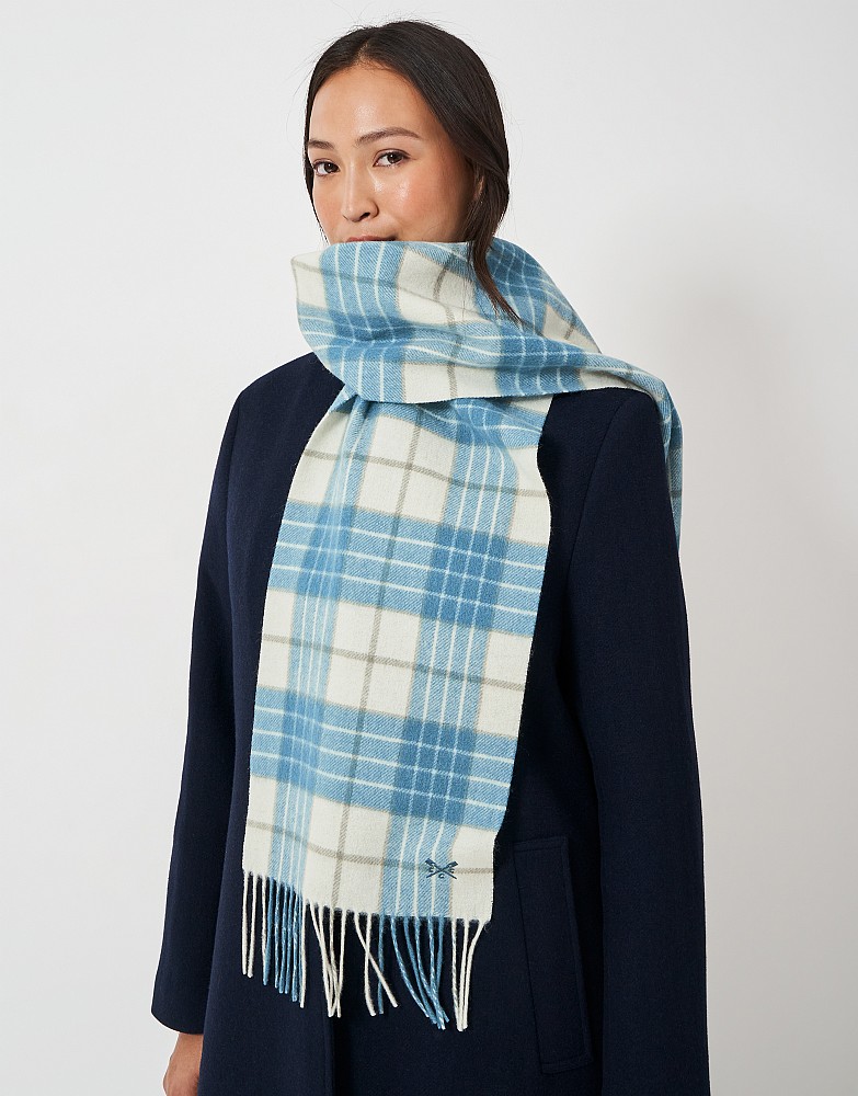 Wool Check Scarf in Blues