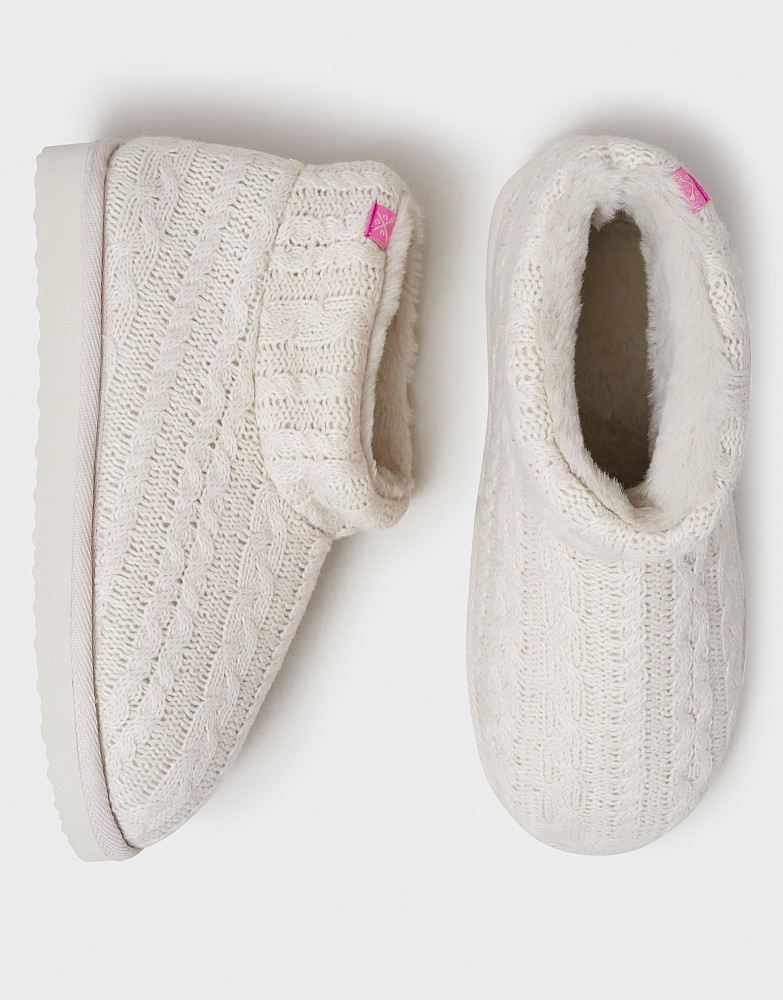 Cable Bootie Slipper in Ivory