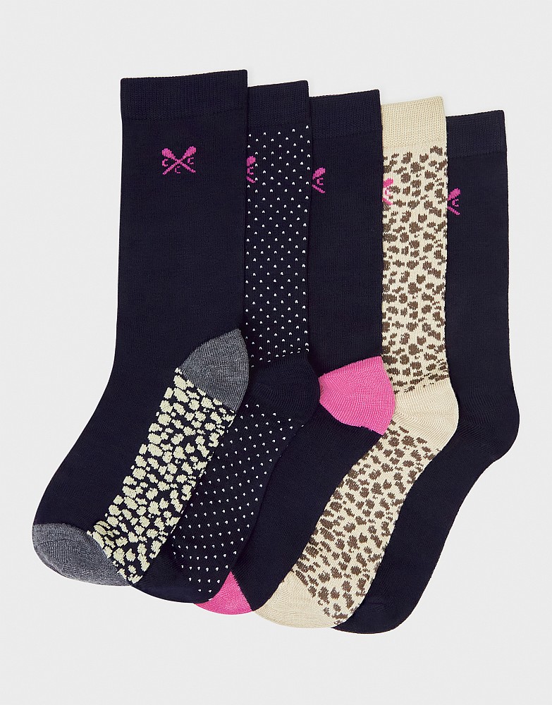 5 Pack Leopard Print Bamboo Sock Box