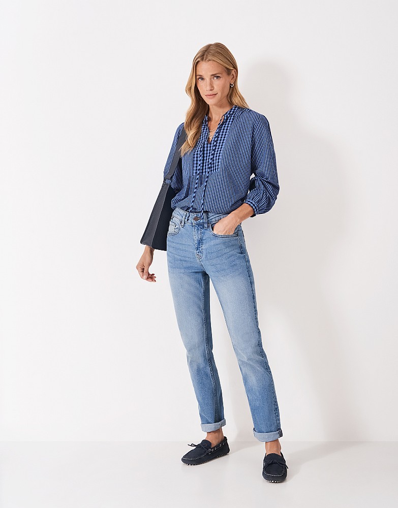 Ariella Gingham Textured Blouse in Blue