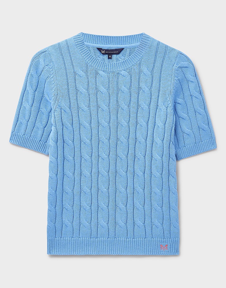 Tシャツ・カットソー SUARE Women's Cotton Dying Cable Round Half Knit Cloud Blue CROPPED JERSEY T-SHIRT - STEEL BLUE | COS