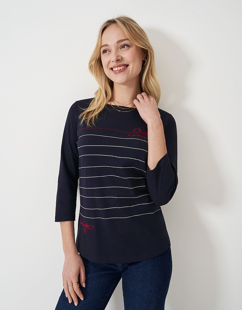Embroidered Essential Breton in Blue Red Stripe