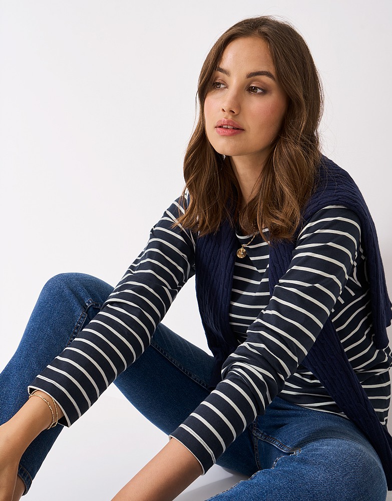 Inserted Sleeve Breton in Navy White Stripe