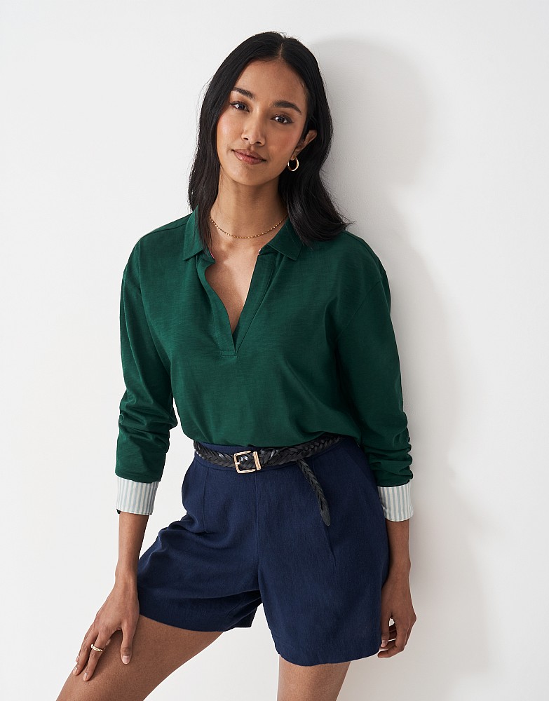 Flip Collar Slub Top in Green